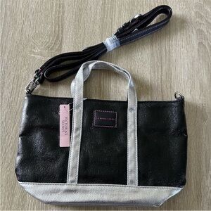 Victoria’s Secret NEW Black Tote Bag Silver Trim Adjustable and Detachable Strap